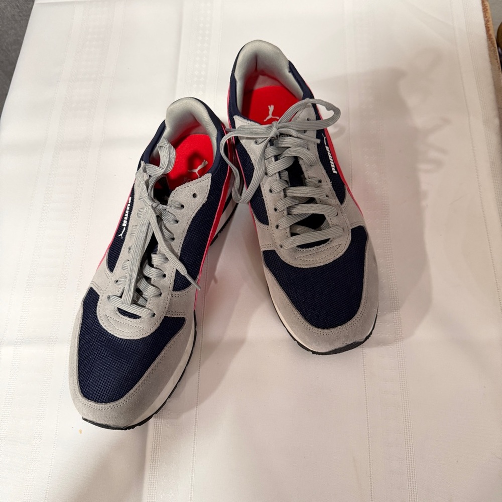 Puma Gray and Navy Sneakers with Red Accents